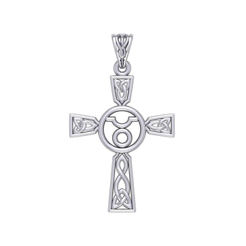 Celtic Cross Taurus Astrology Zodiac Sign Silver Pendant TPD5949 - Jewelry
